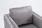 Modern Velvet Armchair Tufted Button Accent Chair Club Chair with Steel Legs for Living Room Bedroom; Grey