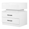 Nightstand with 2 Drawers; USB Charging Ports; Wireless Charging and Remote Control LED Light-White