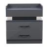 Nightstand with 2 Drawers; USB Charging Ports; Wireless Charging and Remote Control LED Light-Dark Gray