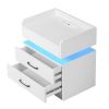 Nightstand with 2 Drawers; USB Charging Ports; Wireless Charging and Remote Control LED Light-White