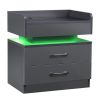 Nightstand with 2 Drawers; USB Charging Ports; Wireless Charging and Remote Control LED Light-Dark Gray
