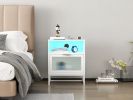 Nightstand with Wireless Charging Station / LED Lights / Drawer; White Bedside Table for Bedroom