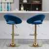 Dark Blue Velvet Adjustable Modern Dining Chairs; Counter Height Bar Chair; Swivel Bar Stools Set of 2