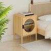 1 Door nightstand; Bamboo Mid Century Modern Nightstand; Bedside Table Accent End Table Side Table for Bedroom; Living Room; Natural