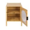 1 Door nightstand; Bamboo Mid Century Modern Nightstand; Bedside Table Accent End Table Side Table for Bedroom; Living Room; Natural