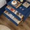 B109-TA Upholstered in durable 100% Blue Velvet nightstand Classic silver rivet elegant button tufted design with two drawer and metal legs