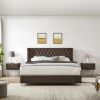 B109-TA Upholstered in durable 100% Brown Velvet nightstand Classic silver rivet elegant button tufted design with two drawer and metal legs