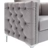 Modern Velvet Armchair Tufted Button Accent Chair Club Chair with Steel Legs for Living Room Bedroom; Grey