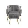 Velvet Accent Chair with Ottoman; Modern Tufted Barrel Chair Ottoman Set for Living Room Bedroom; Golden Finished; Grey