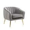 Velvet Accent Chair with Ottoman; Modern Tufted Barrel Chair Ottoman Set for Living Room Bedroom; Golden Finished; Grey