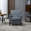 Mid-Century Modern Accent Chair; Linen Armchair w/Tufted Back/Wood Legs; Upholstered Lounge Arm Chair Single Sofa for Living Room Bedroom; Gray