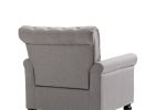 Mid-Century Modern Accent Chair; Linen Armchair w/Tufted Back/Wood Legs; Upholstered Lounge Arm Chair Single Sofa for Living Room Bedroom; Light grey