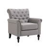 Mid-Century Modern Accent Chair; Linen Armchair w/Tufted Back/Wood Legs; Upholstered Lounge Arm Chair Single Sofa for Living Room Bedroom; Light grey