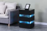High Gloss LED Side Table; Modern Nightstands with 3 Drawer for Bedroom; Living Room; Black
