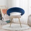 Navy Blue+Off-White Velvet Modern accent/Conversation Lounge Chair With Gold Plated Legs; unique appearance; Suitable For Office; Lounge; Living Room