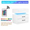 Nightstand with 2 Drawers; USB Charging Ports; Wireless Charging and Remote Control LED Light-White