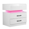 Nightstand with 2 Drawers; USB Charging Ports; Wireless Charging and Remote Control LED Light-White
