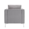 Modern Velvet Armchair Tufted Button Accent Chair Club Chair with Steel Legs for Living Room Bedroom; Grey