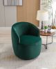 Velvet Fabric Swivel Accent Armchair Barrel Chair With Black Powder Coating Metal Ring; Green