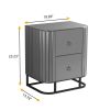 Mirrored Nightstand; Mirrored Bedside Table; Grey End Table for Bedroom; Living Room (Black Iron Frame)