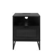 Nightstand with Wireless Charging Station / LED Lights / Drawer; Black Bedside Table for Bedroom