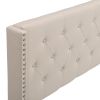 Upholstered Platform Bed with Classic Headboard; Box Spring Needed; Beige Linen Fabric; Queen Size