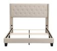 Upholstered Platform Bed with Classic Headboard; Box Spring Needed; Beige Linen Fabric; Queen Size