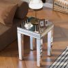 ON-TREND Fashionable Modern Glass Mirrored Side Table; Easy Assembly End Table with Crystal Design and Adjustable Height Legs; Silver