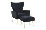 Modern Accent Chair with Ottoman; Comfy Armchair for Living Room; Bedroom; Apartment; Office (Black)
