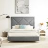 B109 Soft mattress with copper nail headboard; Queen bed; strong wooden slats + metal support feet; Gray Flannelette
