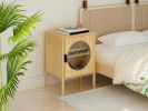1 Door nightstand; Bamboo Mid Century Modern Nightstand; Bedside Table Accent End Table Side Table for Bedroom; Living Room; Natural