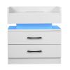 Nightstand with 2 Drawers; USB Charging Ports; Wireless Charging and Remote Control LED Light-White