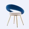 Navy Blue+Off-White Velvet Modern accent/Conversation Lounge Chair With Gold Plated Legs; unique appearance; Suitable For Office; Lounge; Living Room