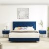B109 Queen bed .Beautiful brass studs adorn the headboard; strong wooden slats + metal legs with Electroplate