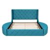 Upholstered Platform Bed Queen Size Storage Velvet Bed with Wingback Headboard and 1 Big Drawer; 2 Side Storage Stool