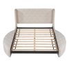 Upholstered Platform Bed Queen Size Storage Velvet Bed with Wingback Headboard and 1 Big Drawer; 2 Side Storage Stool