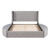 Upholstered Platform Bed Queen Size Storage Velvet Bed with Wingback Headboard and 1 Big Drawer; 2 Side Storage Stool