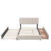 Upholstered Platform Bed with 2 Drawers and 1 Twin XL Trundle;  Linen Fabric;  Queen Size