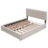 Upholstered Platform Bed with 2 Drawers and 1 Twin XL Trundle;  Linen Fabric;  Queen Size