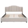 Upholstered Platform Bed with Wingback Headboard and 4 Drawers;  No Box Spring Needed;  Linen Fabric;  Queen Size