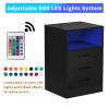 Nightstand with 3 Drawers and Cabinet; USB Charging Ports;  Wireless Charging and Remote Control LED Light