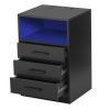 Nightstand with 3 Drawers and Cabinet; USB Charging Ports;  Wireless Charging and Remote Control LED Light