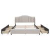 Upholstered Platform Bed with Wingback Headboard and 4 Drawers;  No Box Spring Needed;  Linen Fabric;  Queen Size