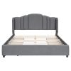 Upholstered Platform Bed with Wingback Headboard and 4 Drawers;  No Box Spring Needed;  Linen Fabric;  Queen Size