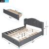 Upholstered Platform Bed with Wingback Headboard and 4 Drawers;  No Box Spring Needed;  Linen Fabric;  Queen Size