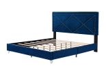 B109 King bed .Beautiful brass studs adorn the headboard; strong wooden slats + metal legs with Electroplate