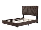 B108 Queen bed Beautiful line stripe cushion headboard ; strong wooden slats + metal legs with Electroplate