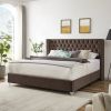 B100S King bed; Button designed Headboard; strong wooden slats + metal legs with Electroplate