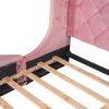 Upholstered Platform Bed Queen Size Storage Velvet Bed with Wingback Headboard and 1 Big Drawer; 2 Side Storage Stool