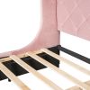 Queen Size Storage Bed Velvet Upholstered Platform Bed with Wingback Headboard and a Big Drawer